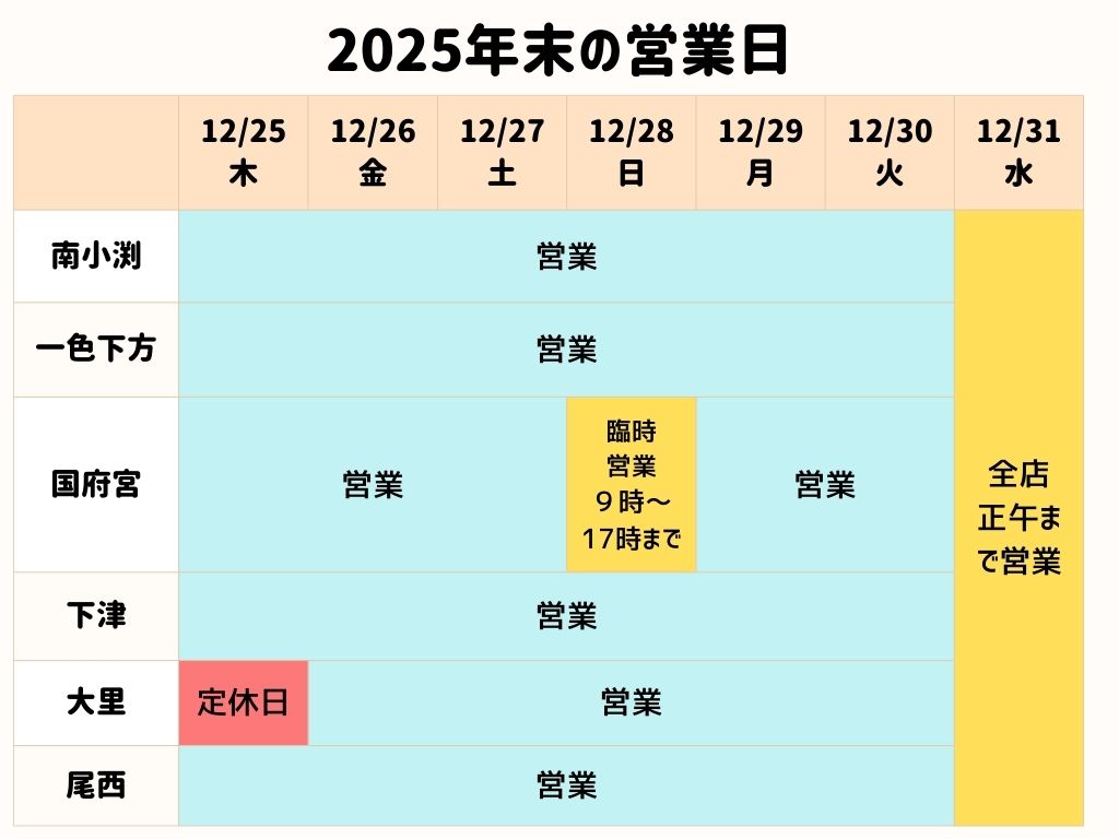 2025年末産直広場営業日