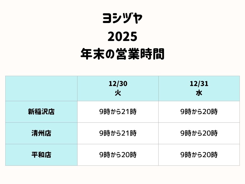 ヨシヅヤ2025年末の営業時間